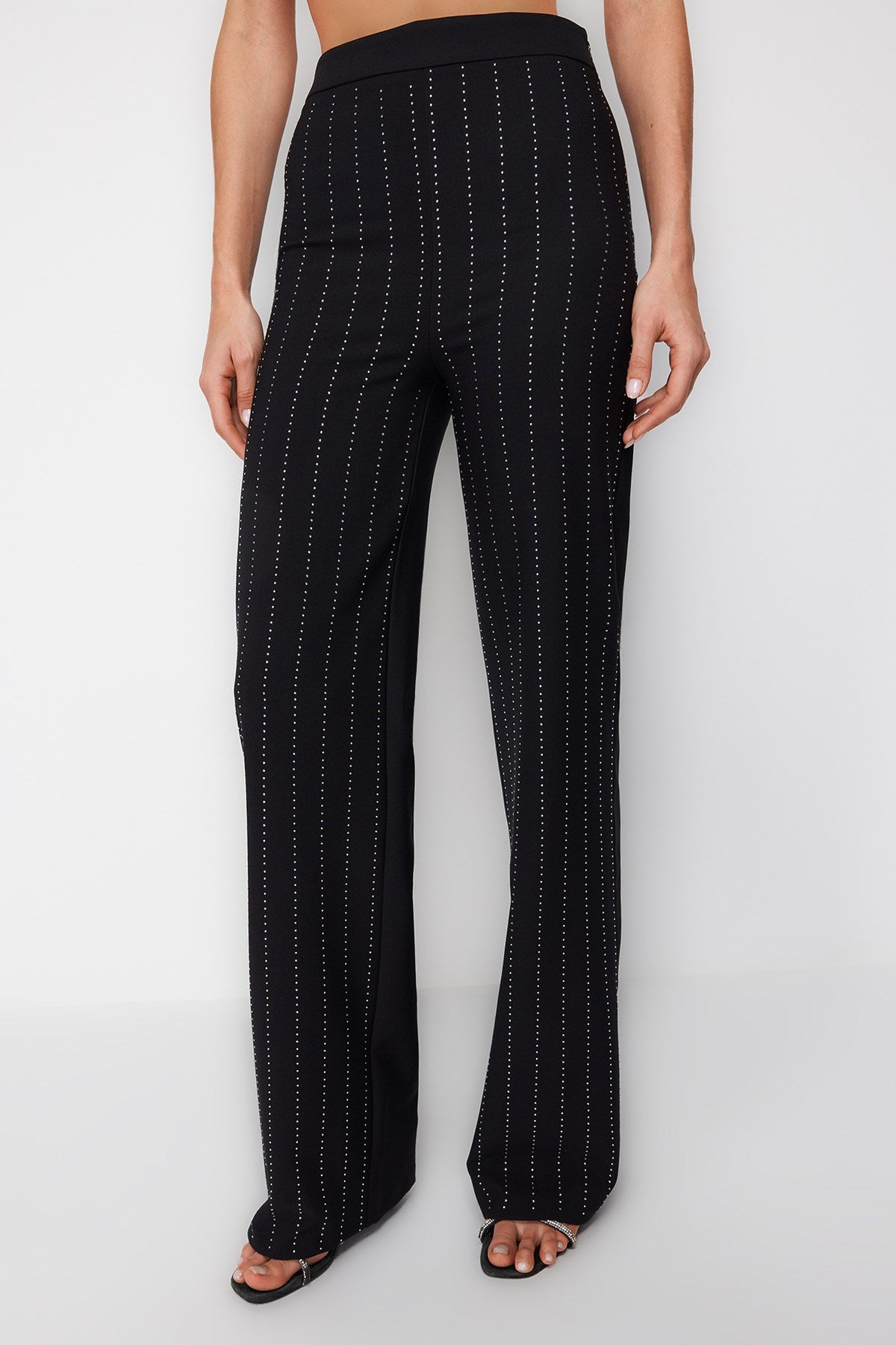 Black Woven Shiny Stone Pants Tprss24pl00001