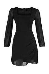 Black A Cut Square Neckline Mini Lined Woven Dress Twoaw23el00936