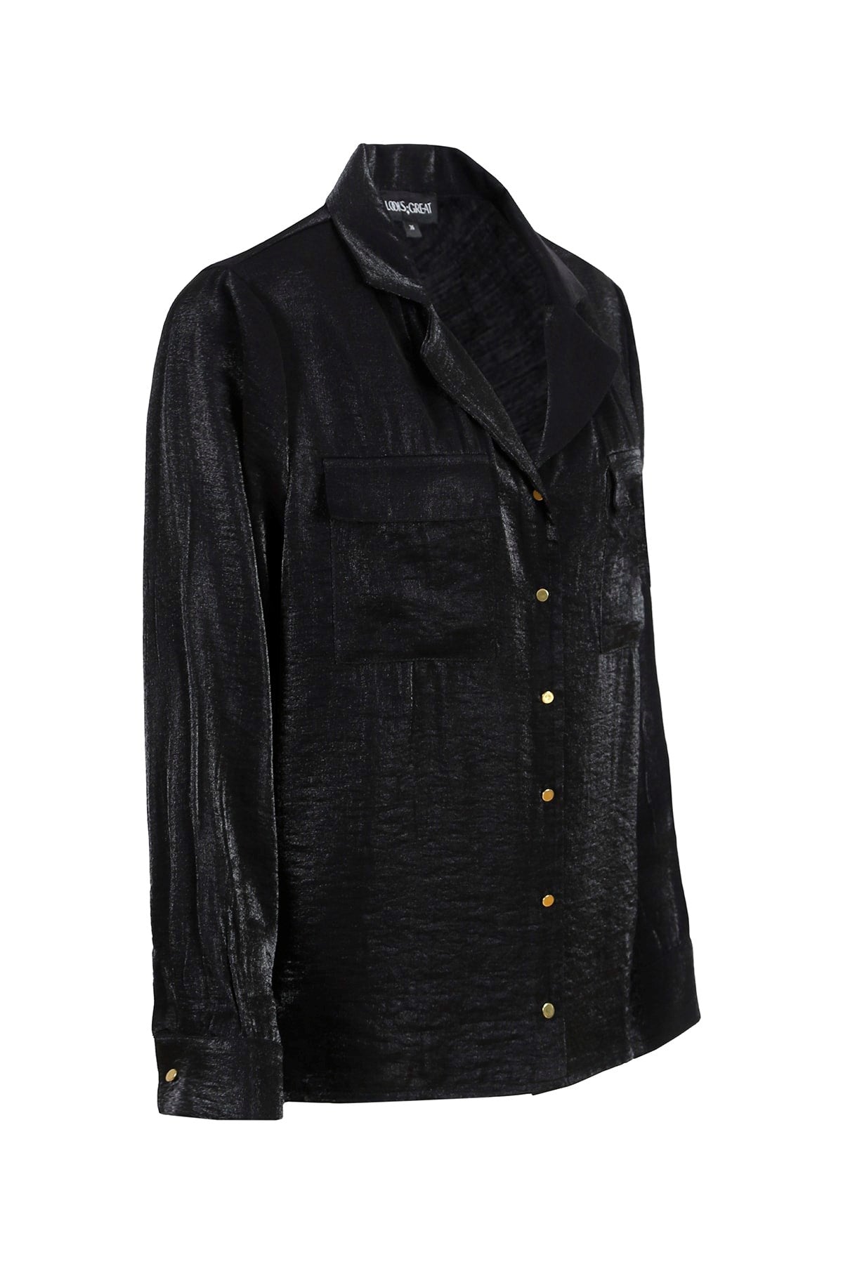 Women's Black Pocket Detailed Classic Shirt Lg-oz307-gmk