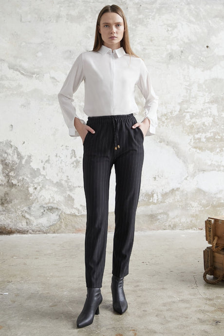 Line Pattern Elastic Trousers - Navy Ms00mb100022-1