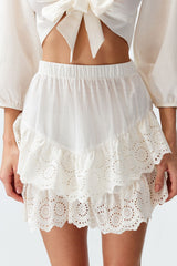 Bridal White Mini Woven Ruffle 100% Cotton Skirt Tbess24et00004