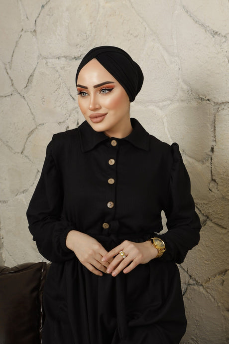 Cotton Shirt Collar Loose Hijab Dress Rge100