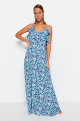 Floral Print Maxi Woven Ruffle Beach Dress Tbess19wy0004