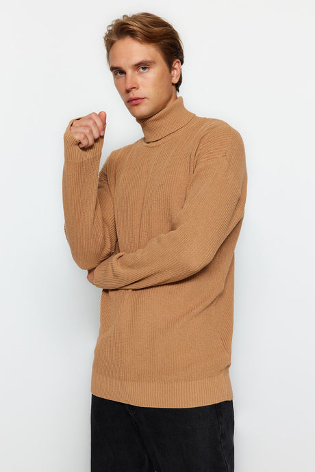 Camel Mens Oversize Wide Pattern Turtleneck Basic Sweater Tmnaw22kz1289