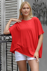 Orange Round Neck Bat Sleeve Knitted Asymmetric Blouse M10010200bl93150