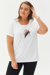 Women's Cream Plus Size Cotton Printed Short Sleeve Sport&casual T-shirt 0281 Tb22wl07s0281-1