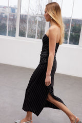 Limited Edition Black Striped Long Belted Skirt Tprss24et00009