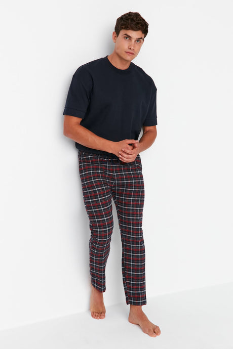 Men's Navy Burgundy Plaid Regular Fit Woven Sleepwear Pants Tmnaw23pj00014