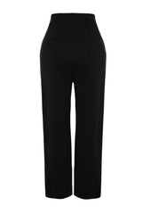 Black Pleated Wide/casual Cut High Waist Carrot Fit Interlock Knitted Pants Twoaw24pl00143