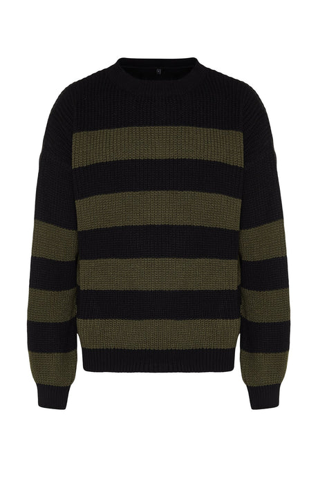 Camel Mens Oversize Fit Wide Pattern Crew Neck Striped Knitwear Sweater Tmnaw23kz00106