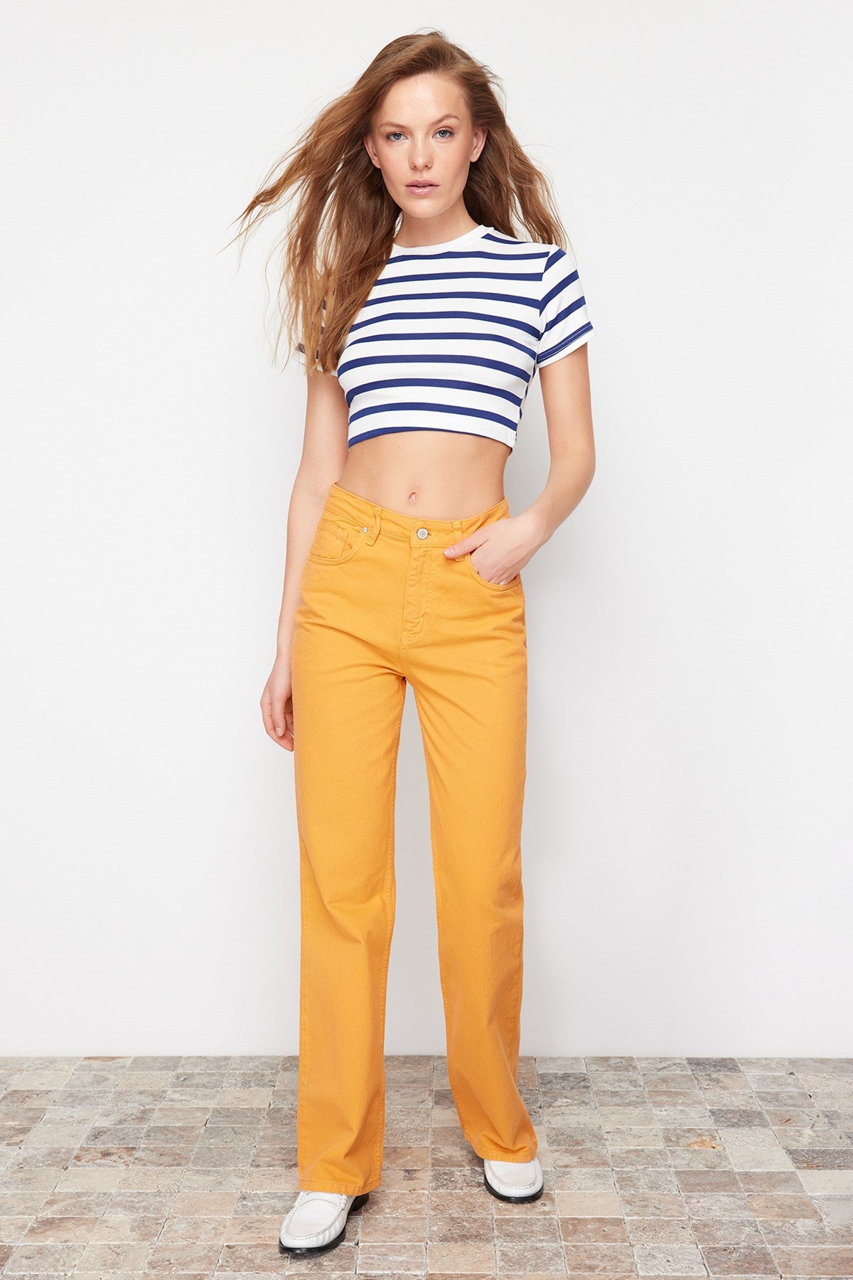 Orange High Waist Straight Jeans Twoss24je00230