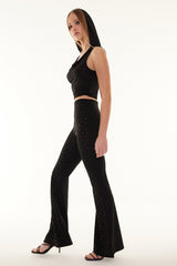 Black Knitted Shiny Stone Pants Tprss24pl00008