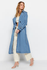 Blue Belted Denim Trench Coat Twoss23tr00028