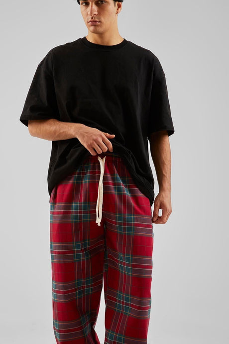 Plaid Pattern Waist Elastic Black Pajamas Flaw-211-004-002