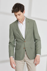 Men's Green Slim Fit Slim Fit Slim Fit Mono Collar Patterned Jacket 4a0423200003