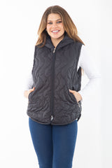 Women's Plus Size Black Front And Pocket Zipper Hooded Lined Quilted Vest 65n37282