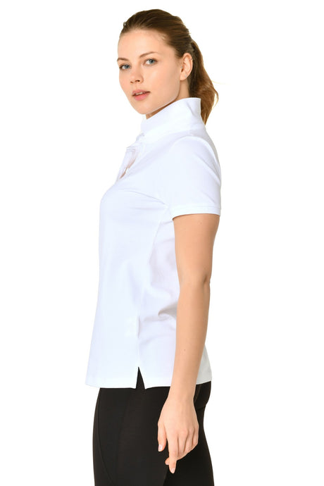 Women's Black Cotton Polo Neck Basic Solid Color Short Sleeve Casual And Sports T-shirt 8719 Tb21wl0