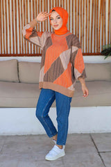 Black Color Striped Balloon Sleeve Knitwear Tunic Imj002308