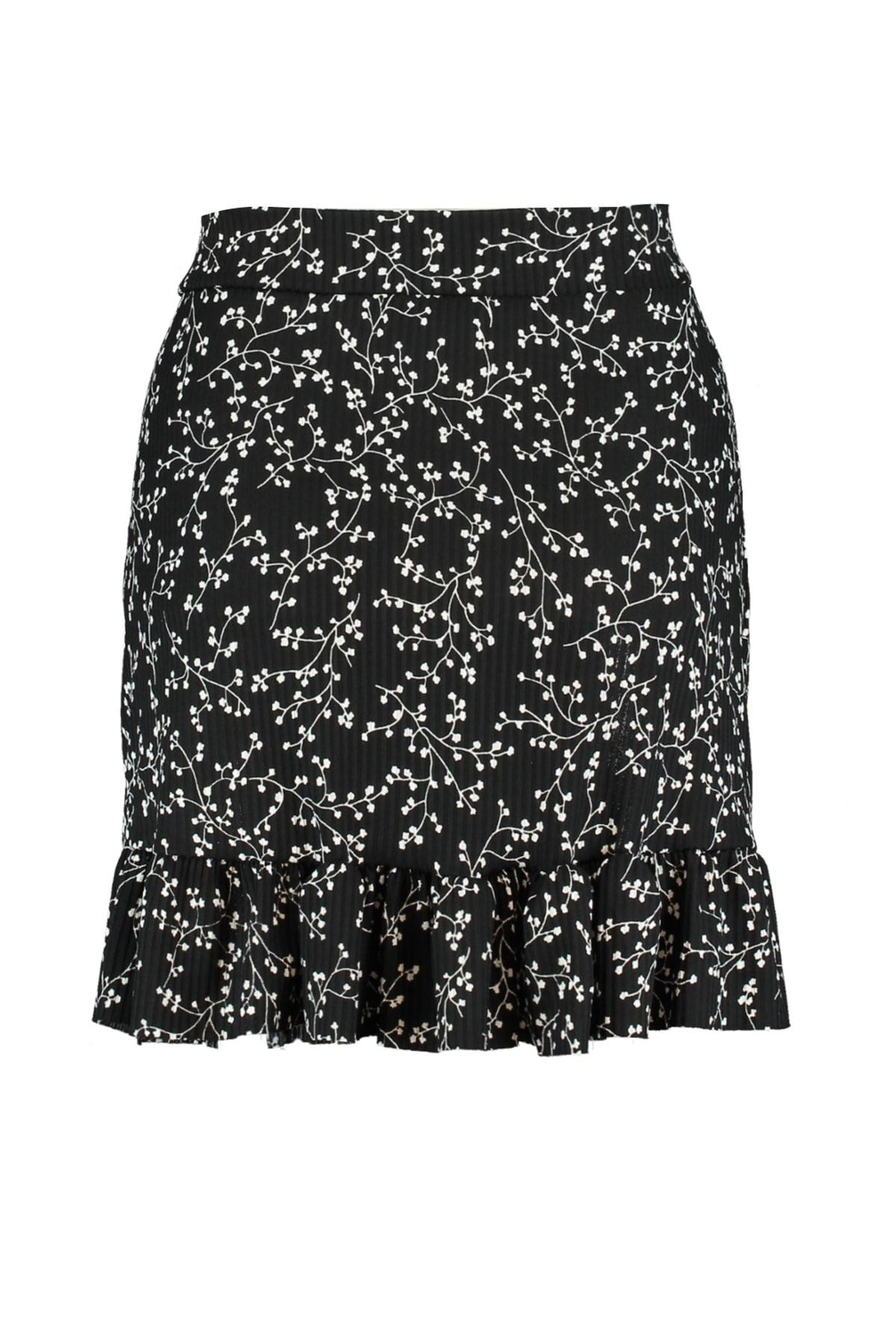 Black Printed Flounce High Waist Mini Flexible Knit Skirt Twoss21et0010