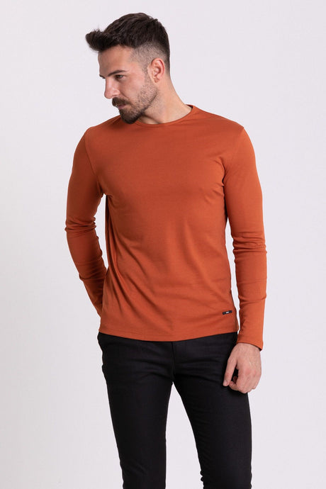 Flat Tile Color Slim Fit Long Sleeve Crew Neck Men's T-shirt 36671.21k