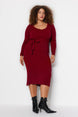 Burgundy Tie Waist Detailed Buttoned Knitwear Dress Tbbaw24ah00003