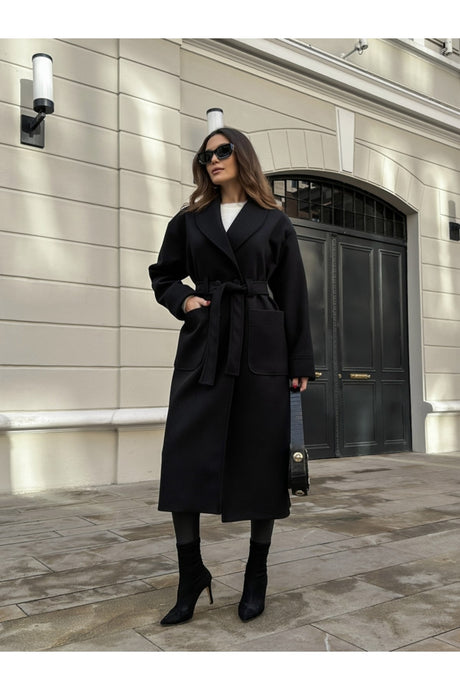 Black Wrap Collar Premium Coat 20071