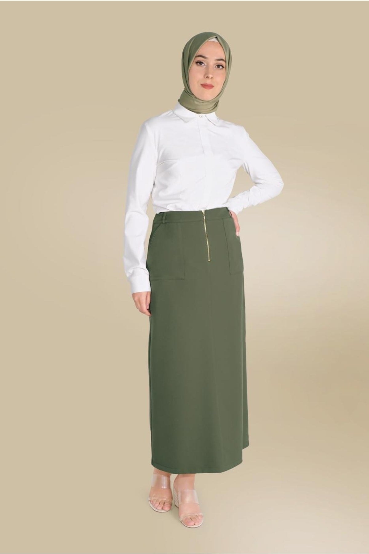 Women's Khaki (a.khaki) Skirt With Front Zipper Pocket 60082 21yetktr60082