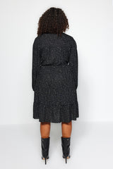 Black A-line Knitted Double Neck Polka Dot Dress Tbbaw23ah00003