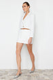 White Slit Detailed Belted Mini Size Woven Shorts Skirt Twoss24sr00046