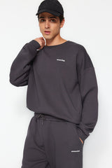 Anthracite Men's Oversize Letter Printed Inner Soft Feather Tracksuit Tmnaw24em00004