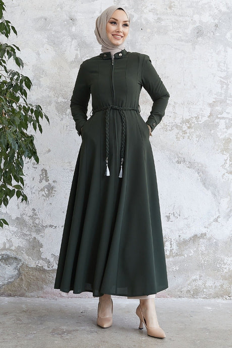 Velvet Collar Button Belt Knitted Abaya - Plum Ms00tz7001