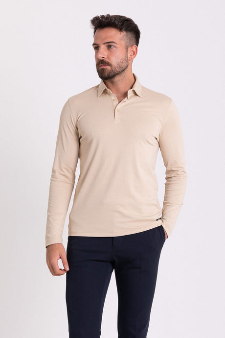 Solid Navy Color Slim Fit Long Sleeve Polo Collar Men's T-shirt 36672.21k