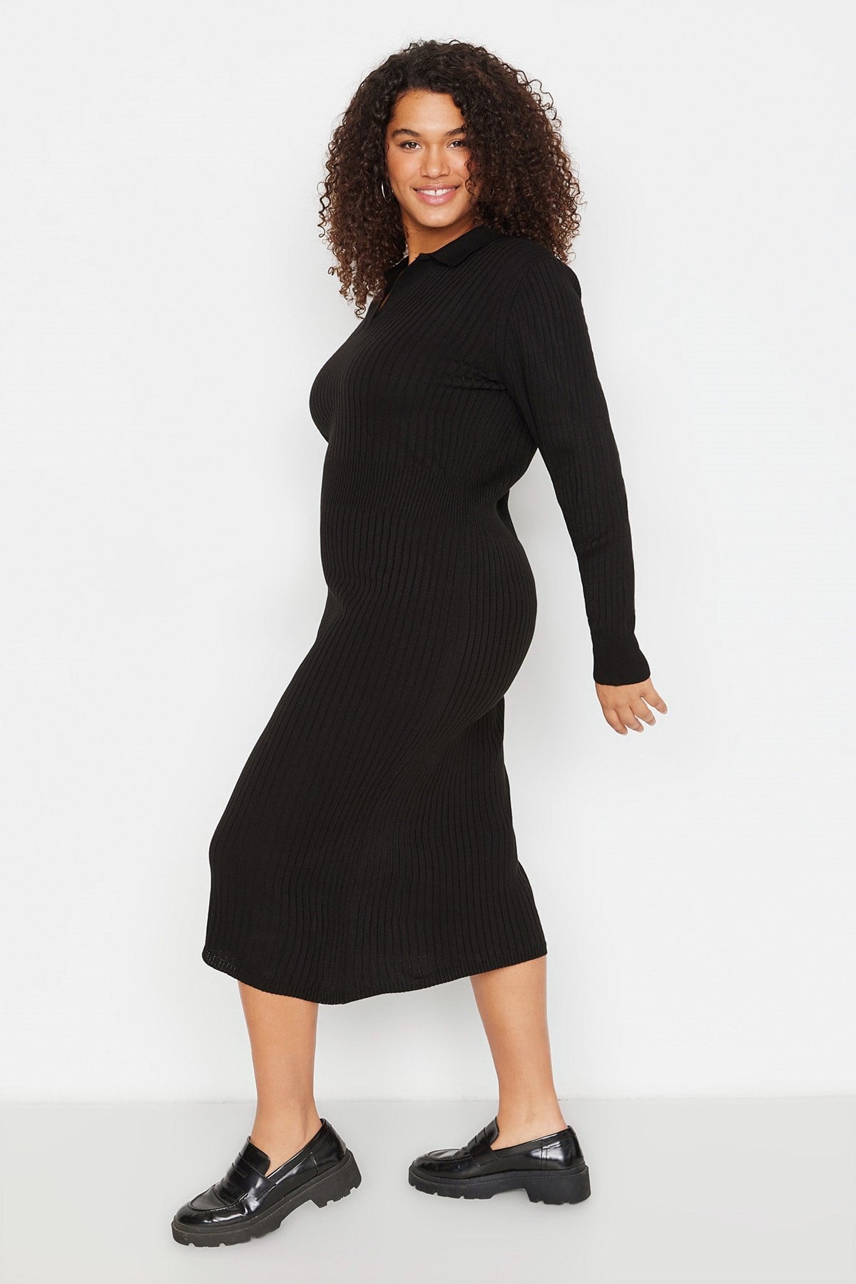 Dark Brown Polo Neck Knitwear Dress Tbbaw23ah00002