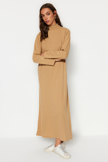 Brown Turtleneck Knit Dress Tctaw23eb00001