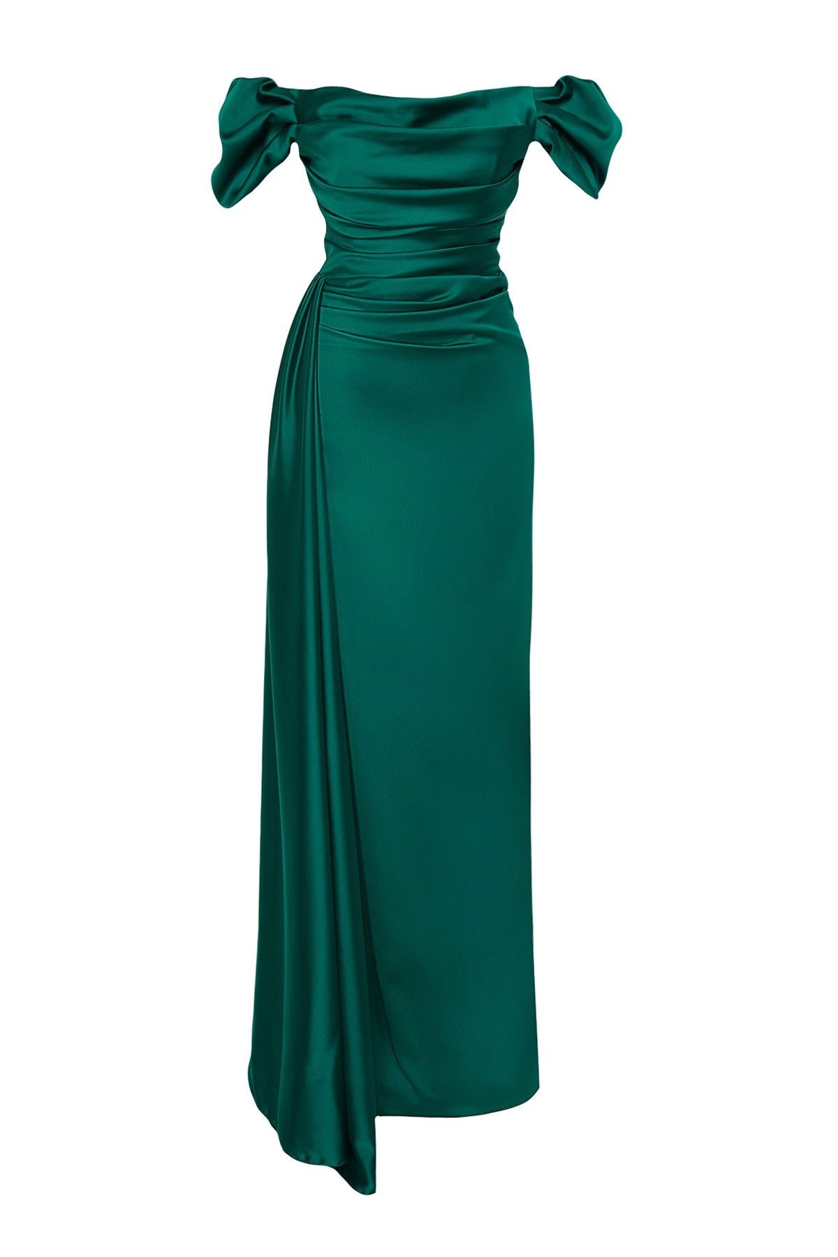 Emerald Green Draped Satin Long Evening Dress Tprss24ae00113