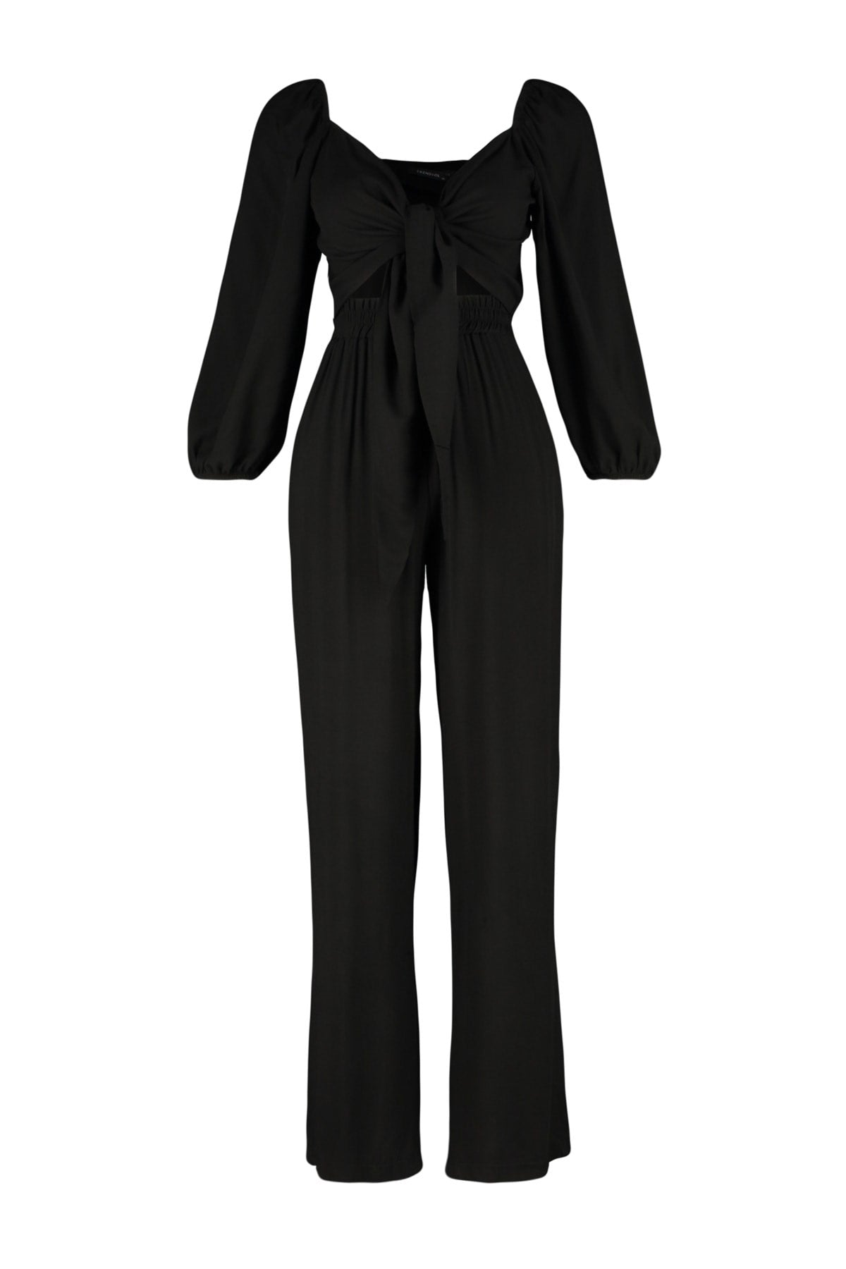 Black Woven Tie Blouse Pants Suit Tbess23au00072