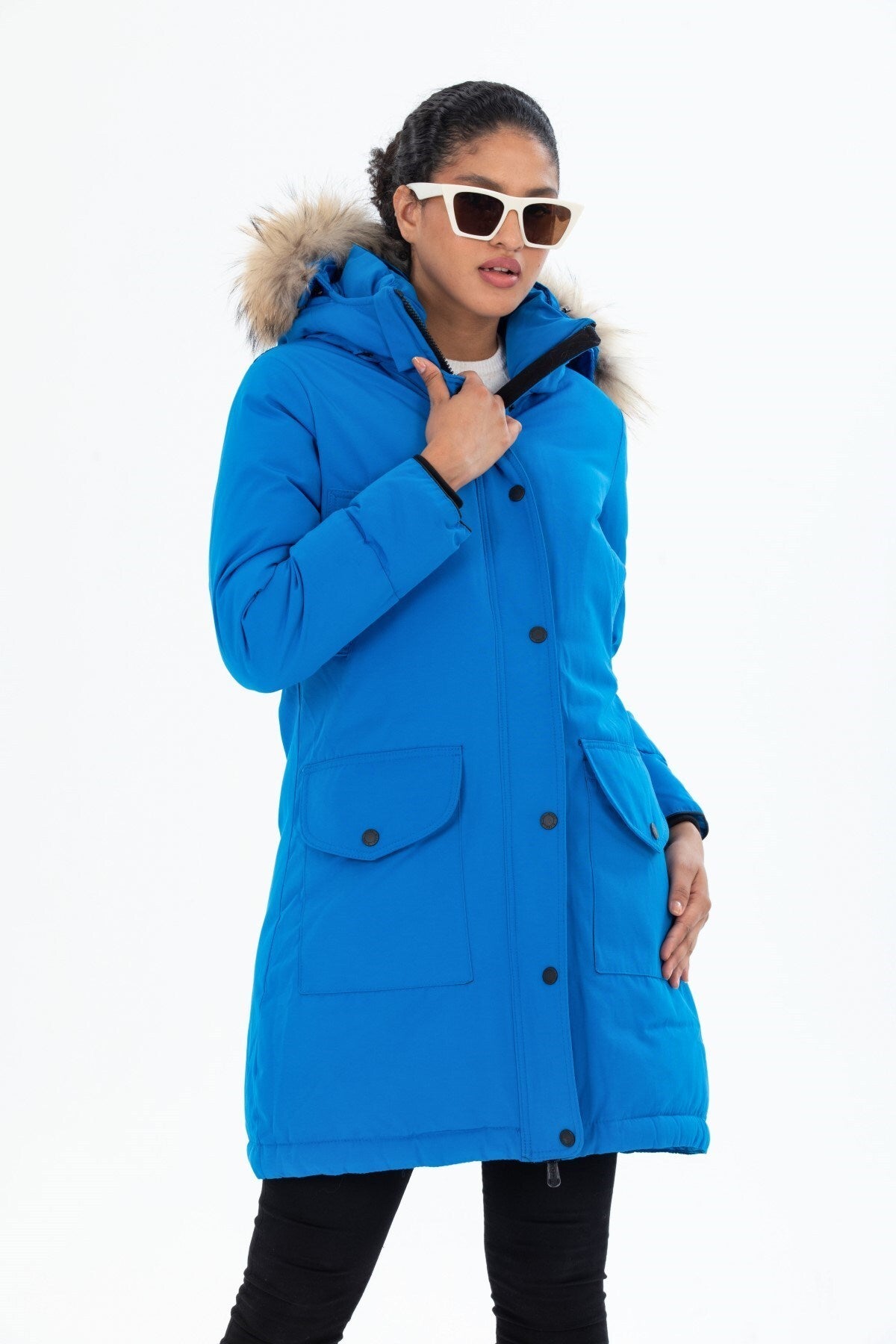 Women's Long Removable Fur Hooded Padded Windproof Water Repellent Inflatable Coat 8645 Gfx8645