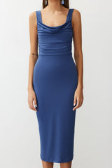 Indigo Body-fitting Degaje Neckline Flexible Knit Midi Pencil Dress Twoss24el00588