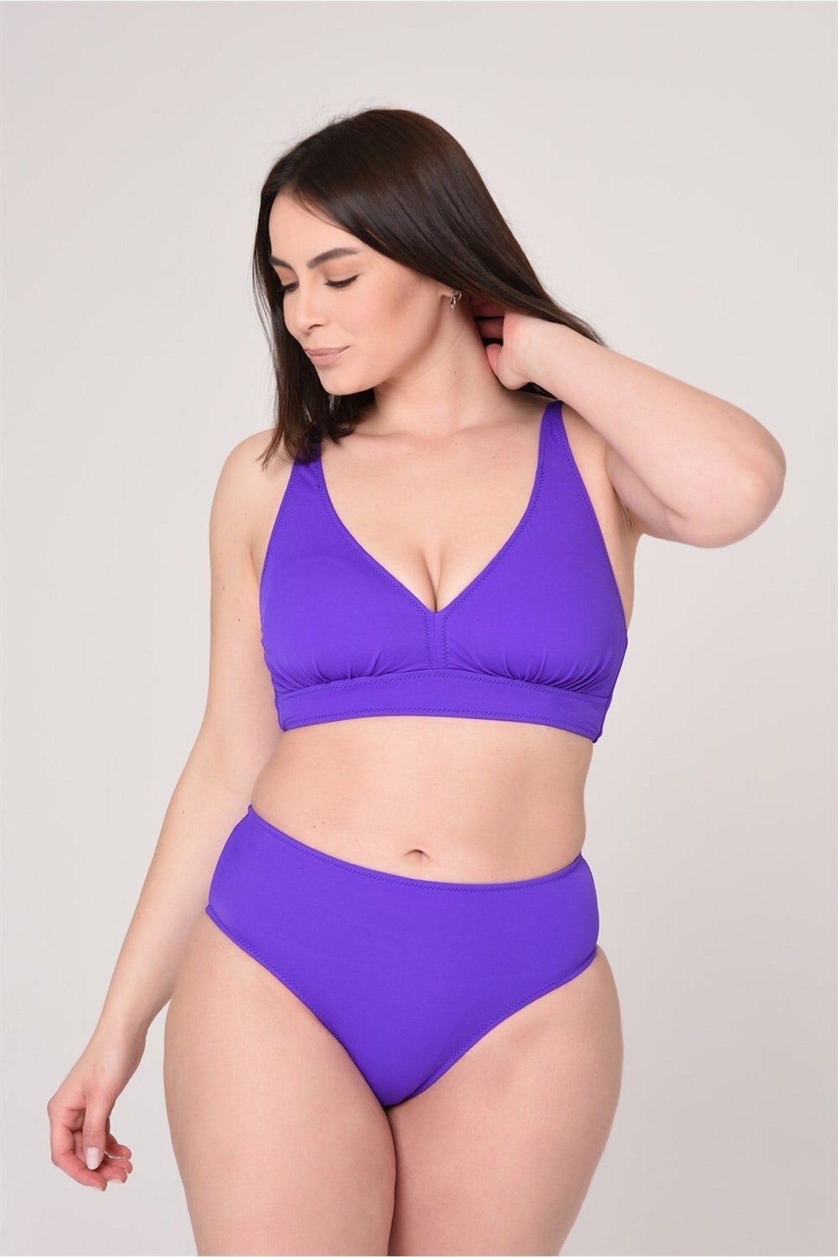 Women Purple Plus Size Triangle Booster High Waist Bikini Set 98888768867