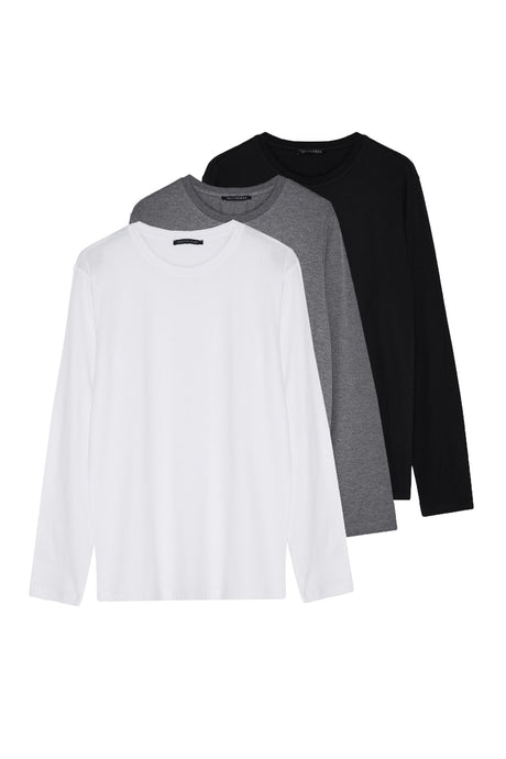 Anthracite-white-black Men's Regular/regular Fit Long Sleeve 3-pack Basic 100% Cotton T-shirt Tmnaw2