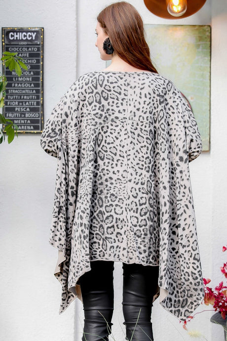 Women's Navy Italian Leopard Pattern Sequin Pocket Detailed Oversized Tunic M10010500tn99595