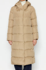 Black Oversize Side Snap Closure Water Repellent Long Quilted Inflatable Coat Twoaw24mo00044