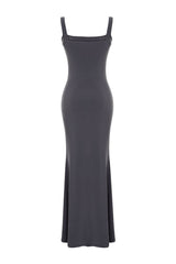 Black Thick Strappy Fitted/body Fit Flexible Knitted Maxi Pencil Dress Twoss24el00137