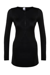 Black Skirt Long Sleeve Regular Surf Swimsuit Tbess24ma00053