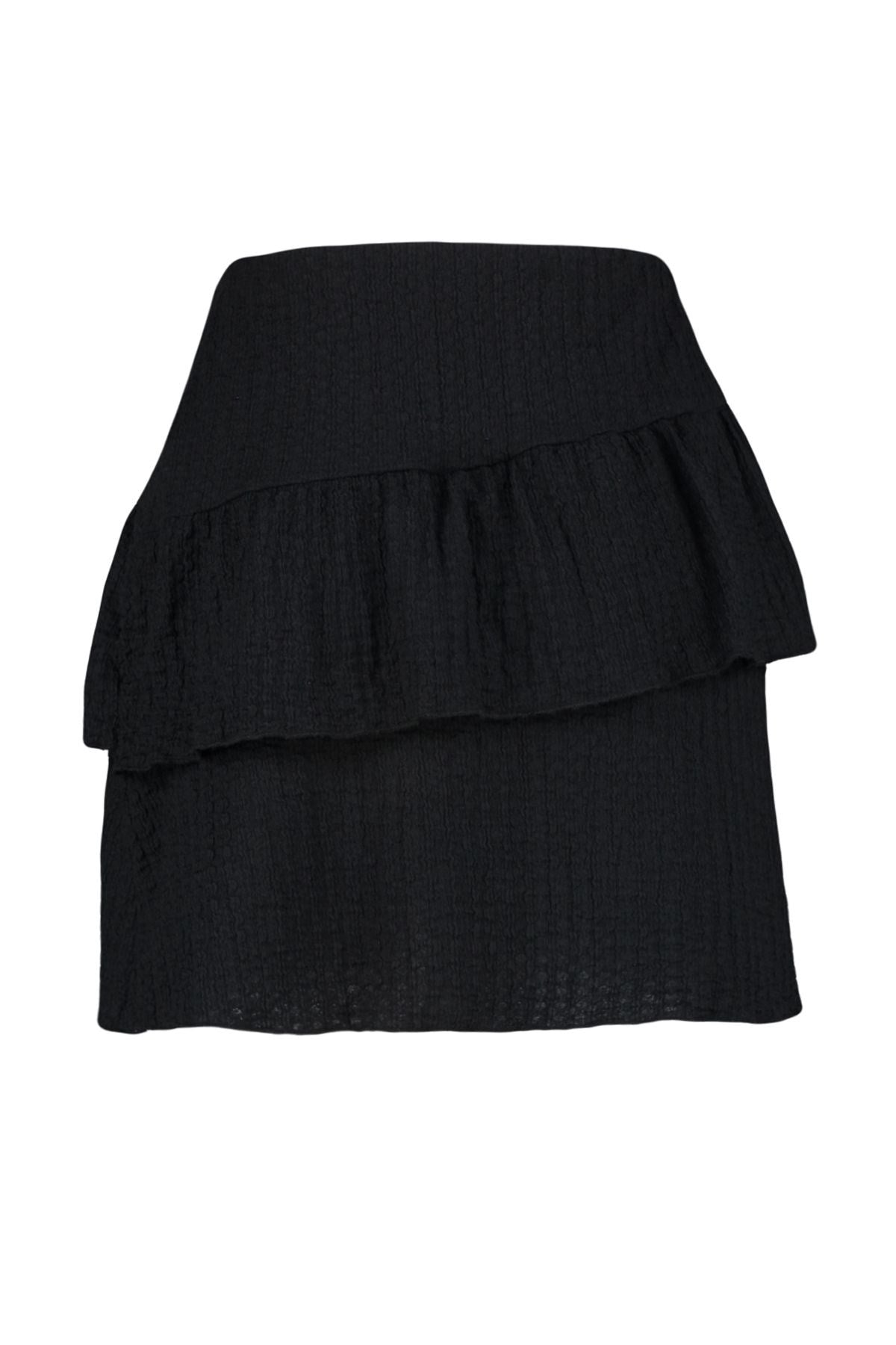 Black Textured Skirt Ruffle Mini Stretch Skirt Twoss24et00145