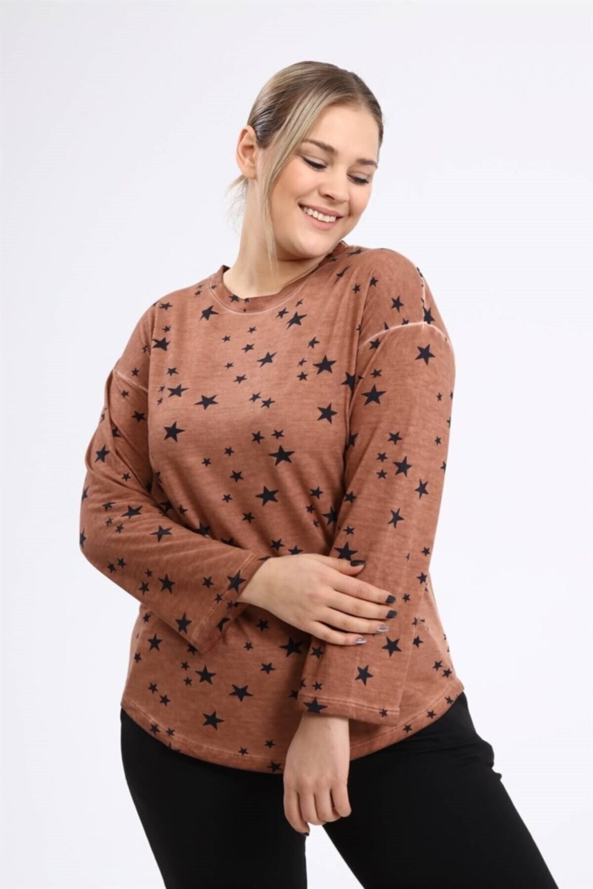 Star Printed Oil Wash Sweat-khaki Sea-sw2111