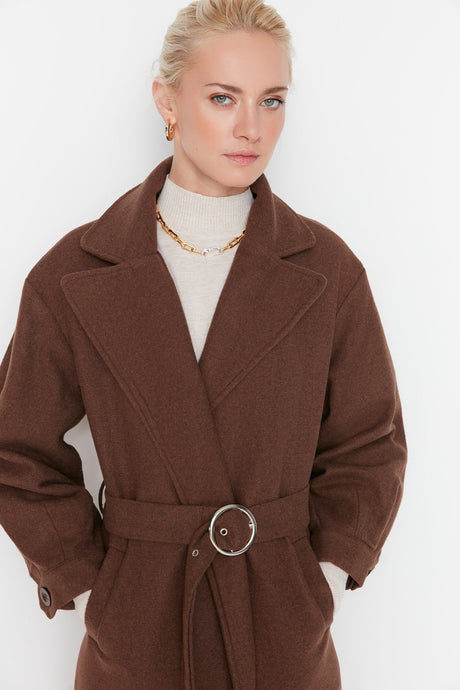 Stone Round Belt Long Woolen Cashmere Coat Twoaw20kb0029