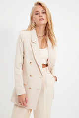 Beige Oversize Lined Woven Blazer Jacket Twoaw20ce0130