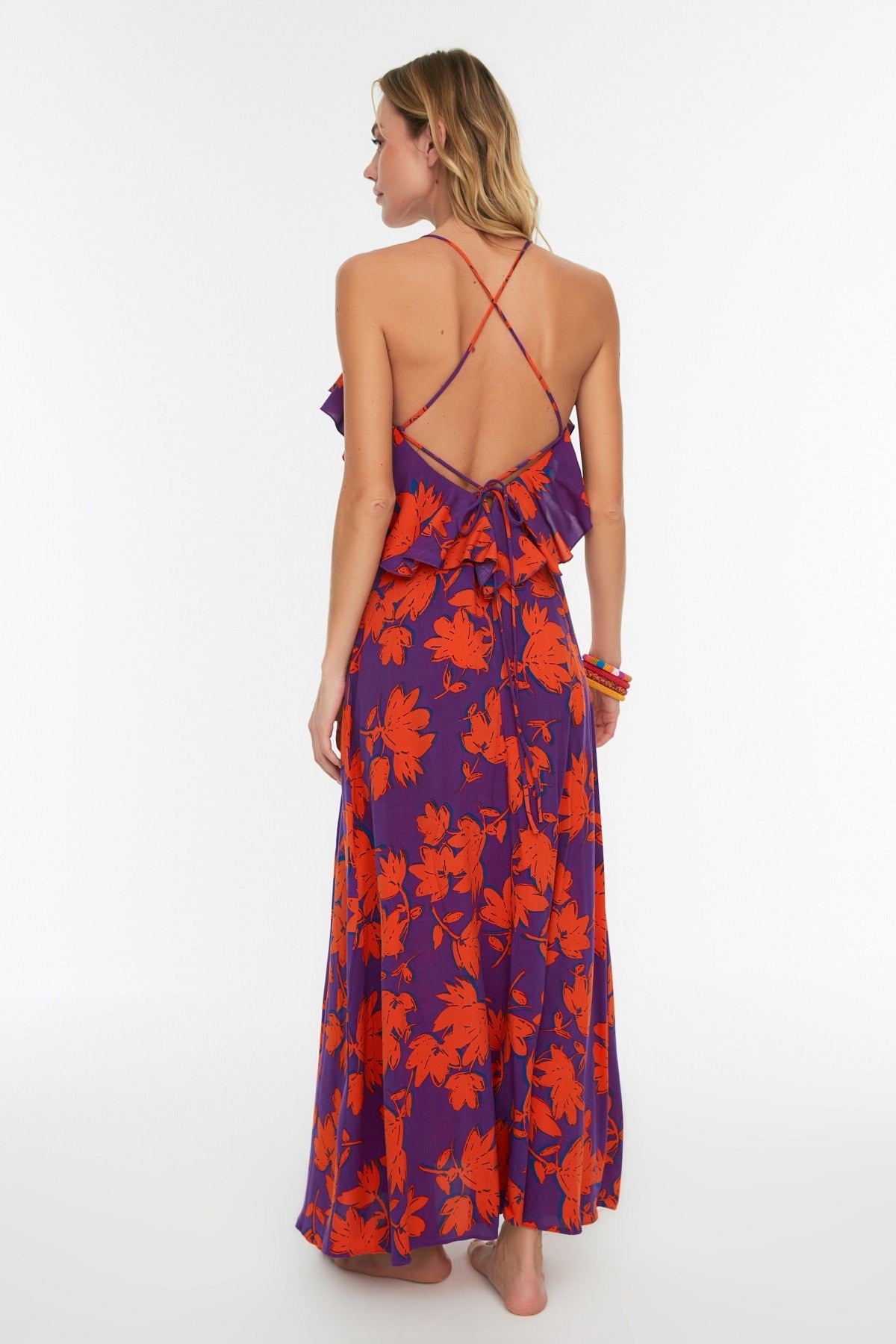 Floral Print Maxi Woven Ruffle Beach Dress Tbess19wy0004