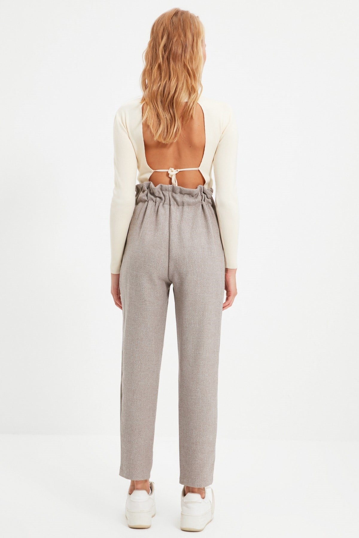 Grey Cigarette Tie Woven Pants Twoaw21pl0316